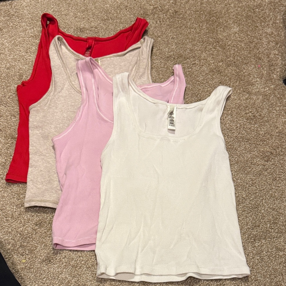 SKIMS Women's Ribbed Tank Top Set - Red, Oatmeal, Pink, White